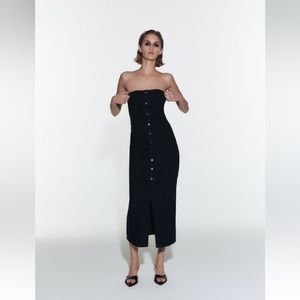 Zara ZW DENIM BUSTIER DRESS. Black. Size XS. New with Tags.